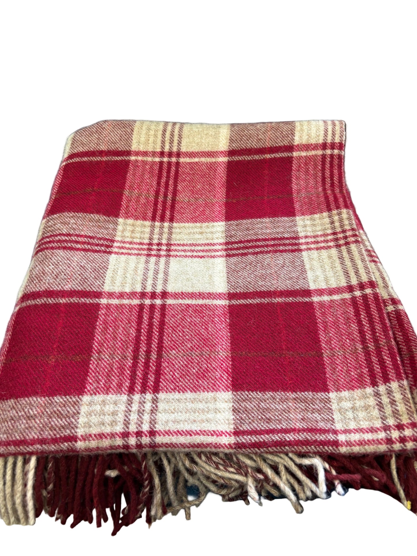 Laura Ashley red & cream check 100% wool throw preloved