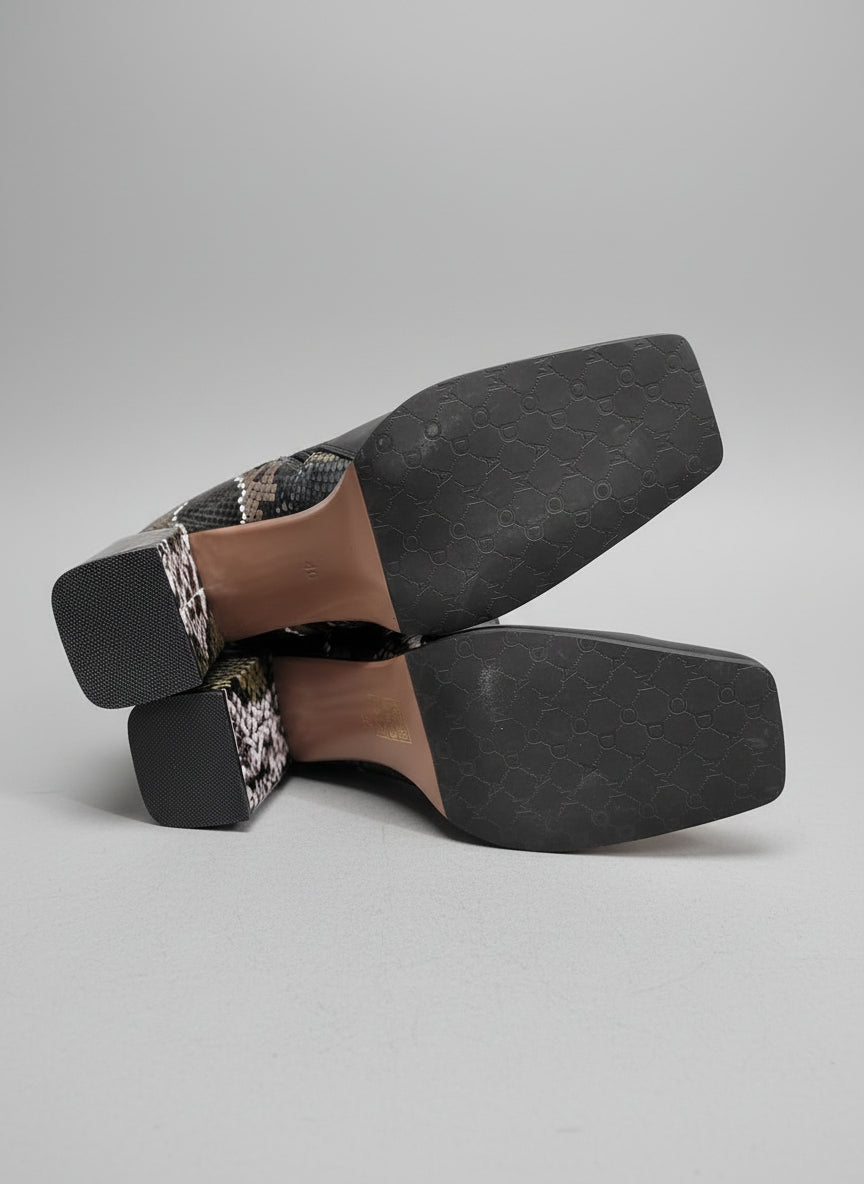 Ladies Moda In Pelle Black Leather Heels Boots UK 7 EU 40 Snakeskin Heel