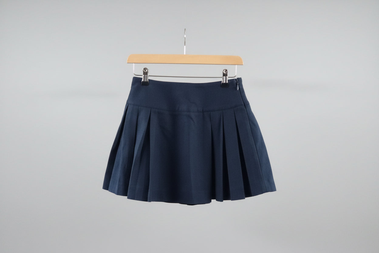 MESHKI Angie Pleated Buckle Mini Skirt- Dark Navy