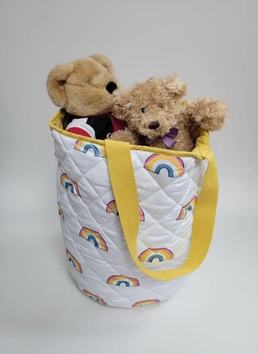 New White Quilted Rainbow Toy Storage Basket Childs Children