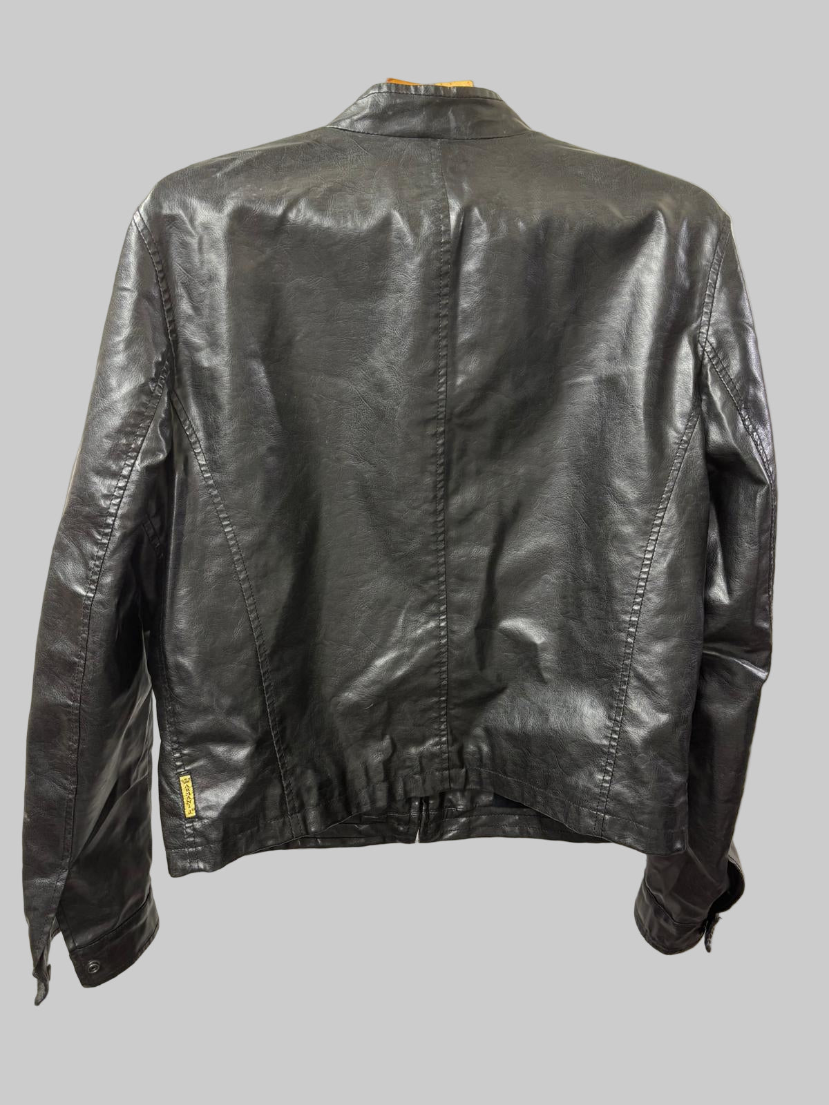 Armani Jeans Black Faux Leather Jacket Size Medium Biker Zipped