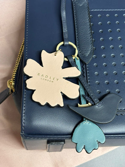 Radley Shoulder and Hand Bag Navy Blue Gold Metalwork Dustbag