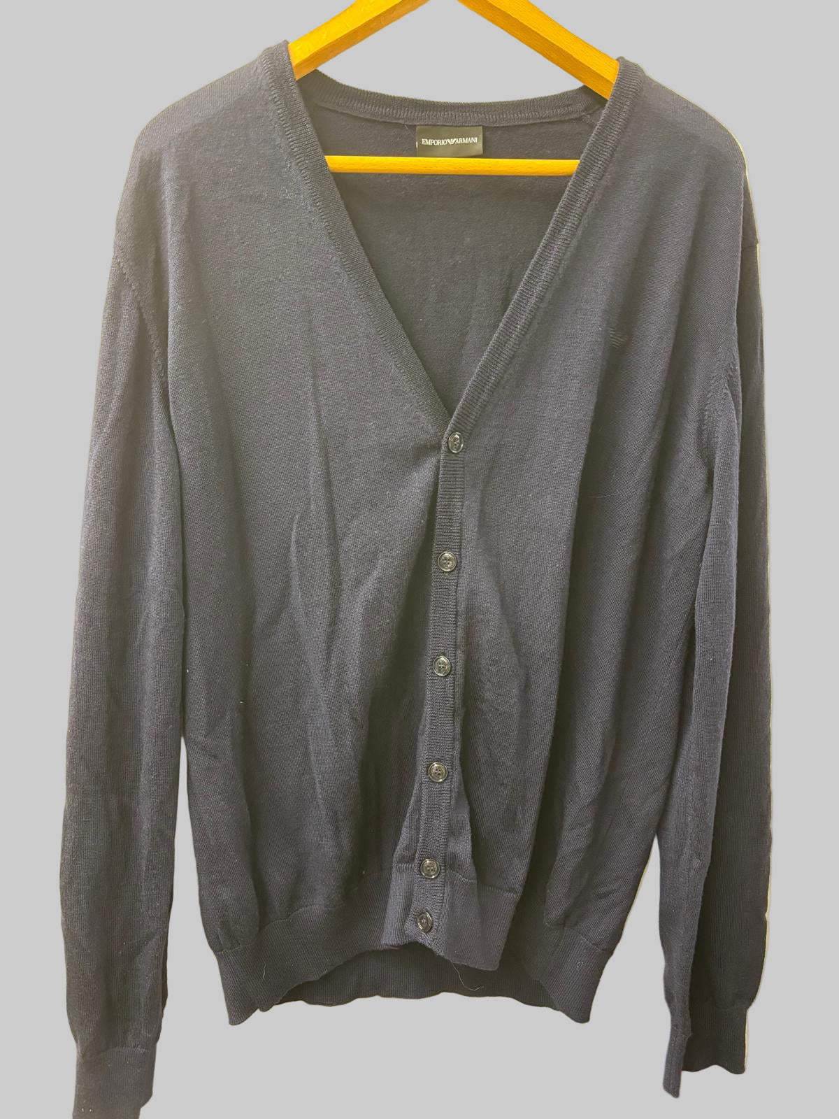 Emporio Armani Blue Cardigan Size XXL Knitted Jumper Wool-Blend