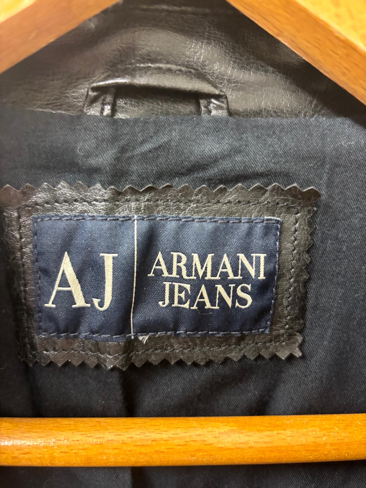 Armani Jeans Black Faux Leather Jacket Size Medium Biker Zipped
