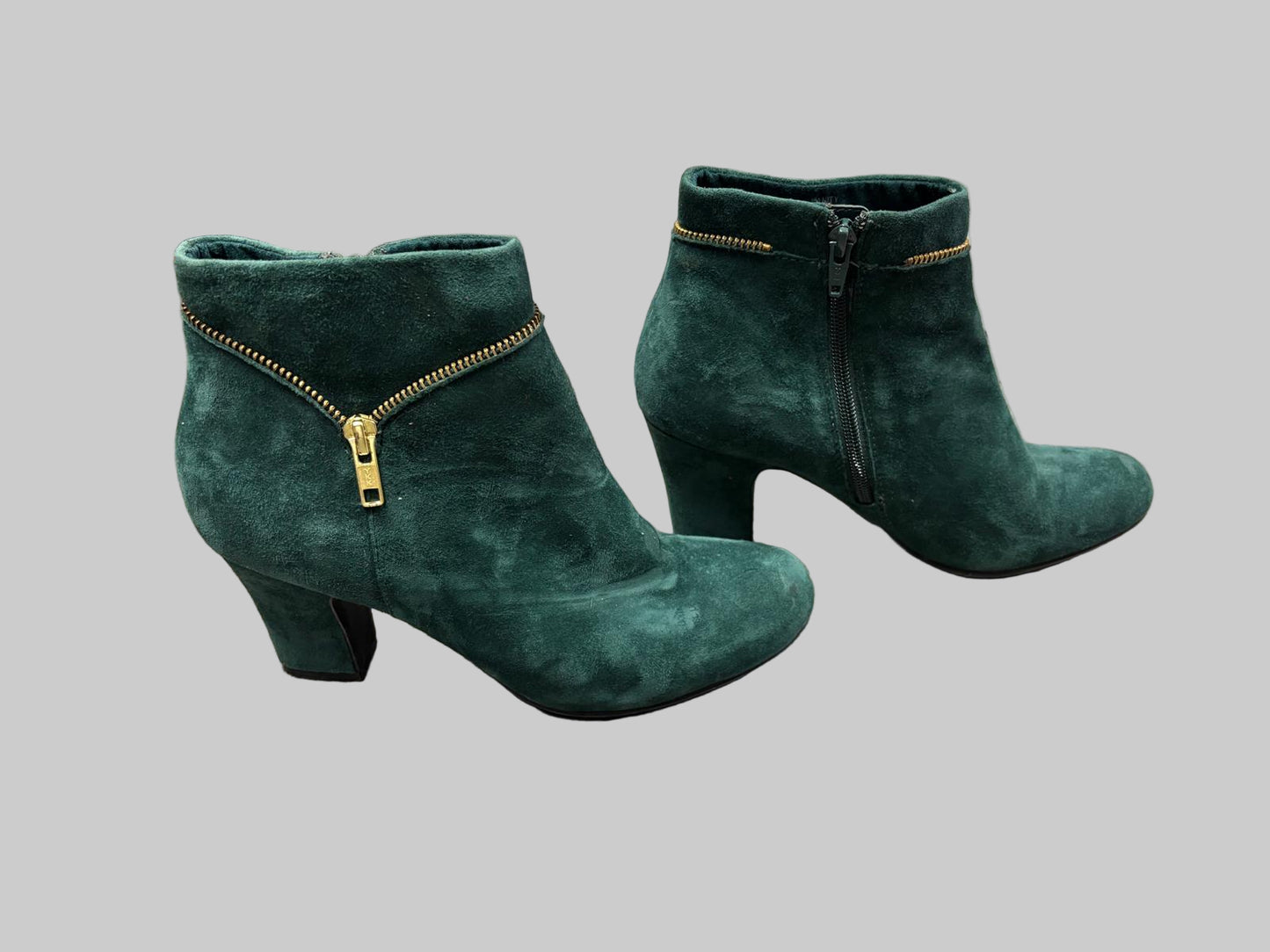 Hotter Emerald Green Suede Heeled Shoe Boots Gold Zip UK Size 6