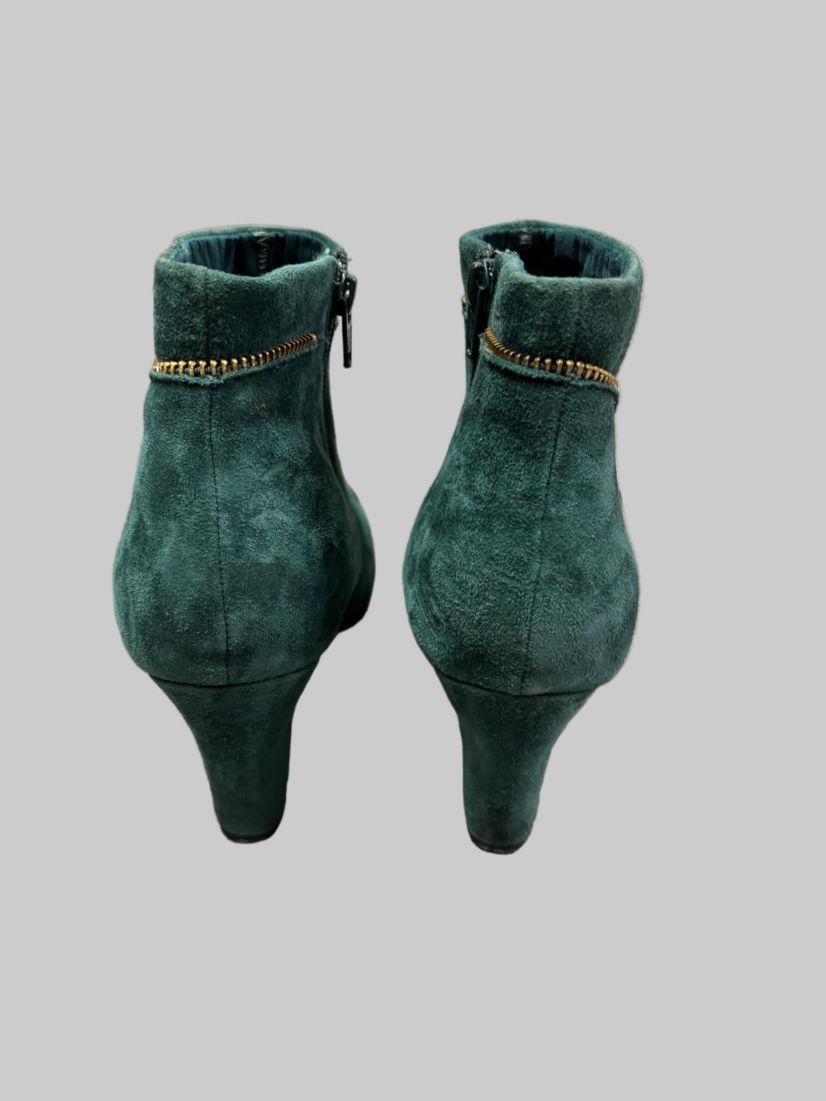 Hotter Emerald Green Suede Heeled Shoe Boots Gold Zip UK Size 6