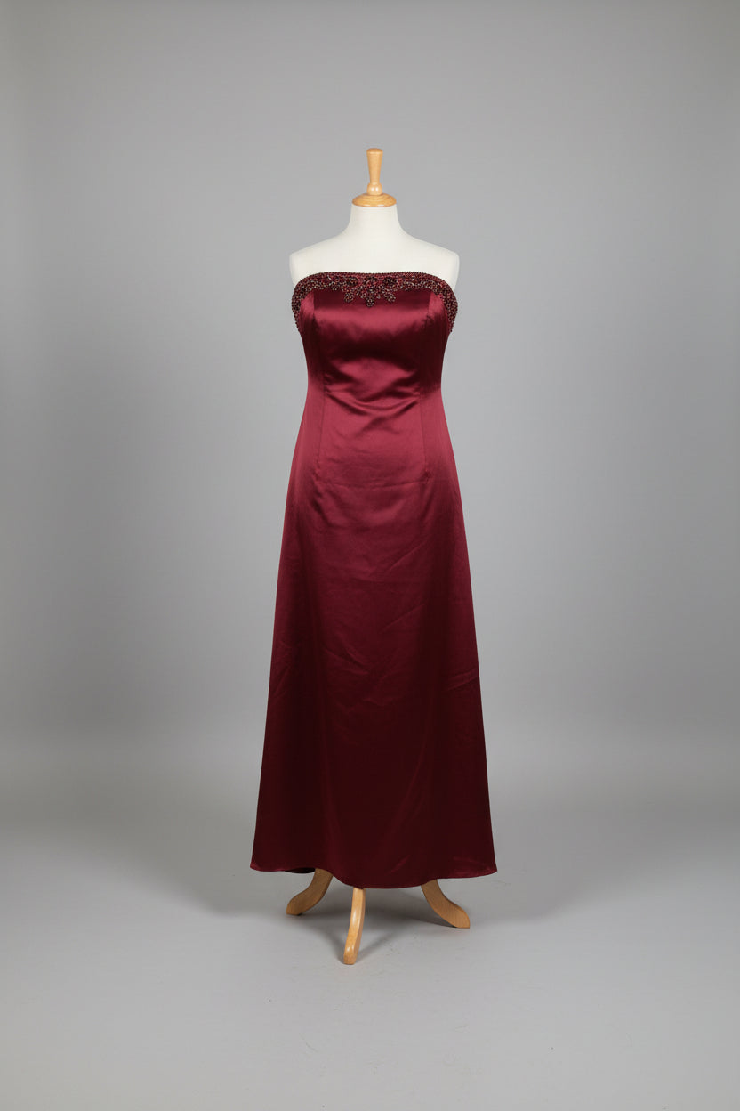 Anu Pam - Deep Red - Bridesmaid Dress - Strapless - Size Medium - Burgundy Satin