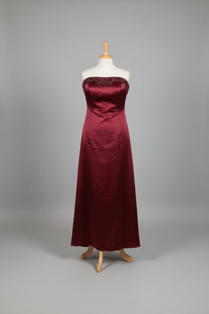 Anu Pam - Deep Red - Bridesmaid Dress - Strapless - Size Medium - Burgundy Satin