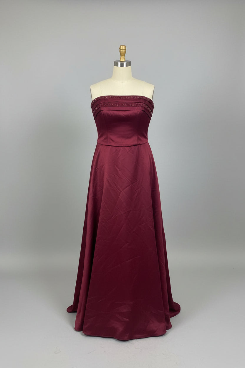 Anu Pam - Deep Red - Bridesmaid Dress - Strapless - Size Medium - Burgundy Satin