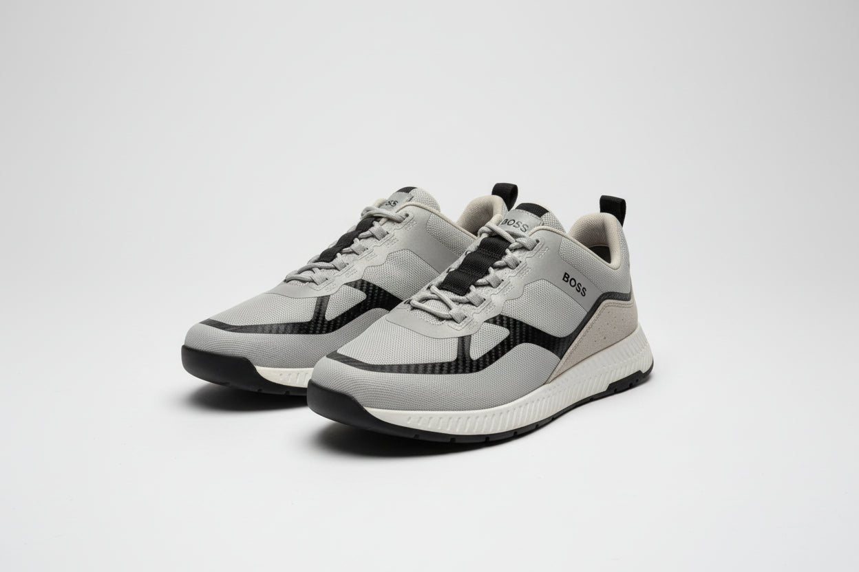 HUGO BOSS LACE-UP TRAINERS UK 8 EU 42 Grey Taupe Sneakers