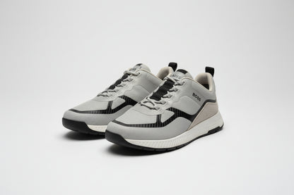 HUGO BOSS LACE-UP TRAINERS UK 8 EU 42 Grey Taupe Sneakers