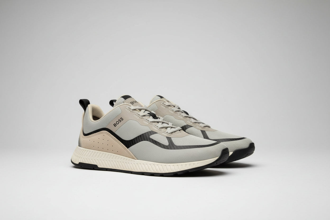 HUGO BOSS LACE-UP TRAINERS UK 8 EU 42 Grey Taupe Sneakers