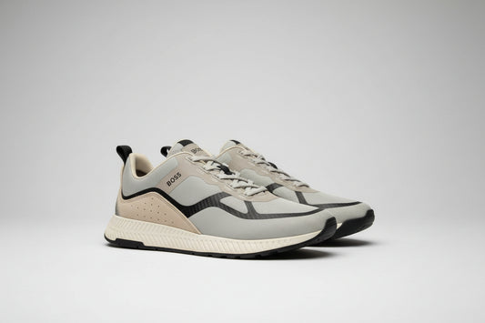 HUGO BOSS LACE-UP TRAINERS UK 8 EU 42 Grey Taupe Sneakers