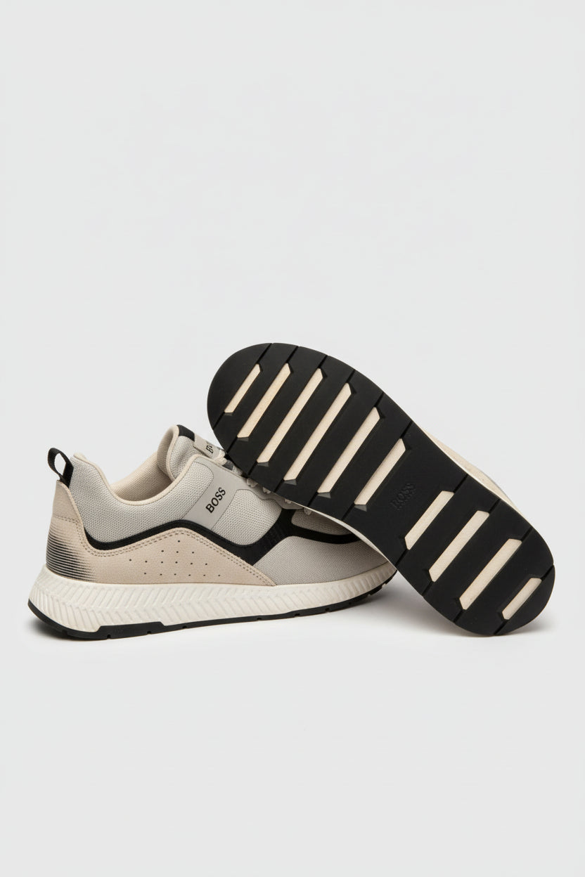 HUGO BOSS LACE-UP TRAINERS UK 8 EU 42 Grey Taupe Sneakers