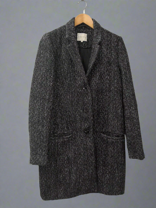 Second Female 'Catrin' Wool Coat (S) UK 8 10 EU 36 38 Black White Fleck Jacket