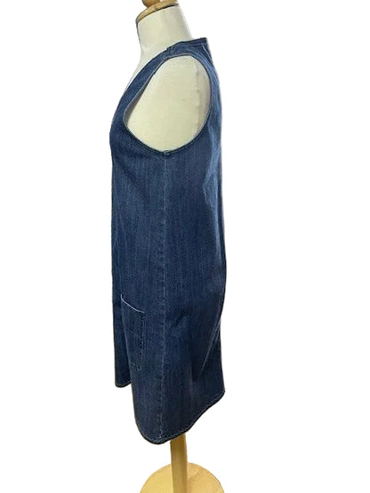 Wrap London Denim Shift Dress UK 8 EU 36 - 2 Front Pockets - Zip Fastening to Back - Midi Shift