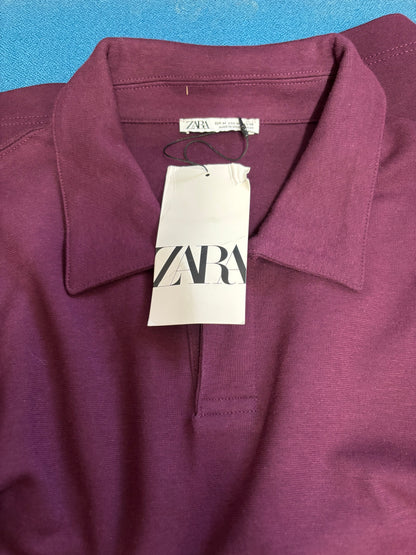 Mens Zara long Sleeved Purple Polo Shirt size M