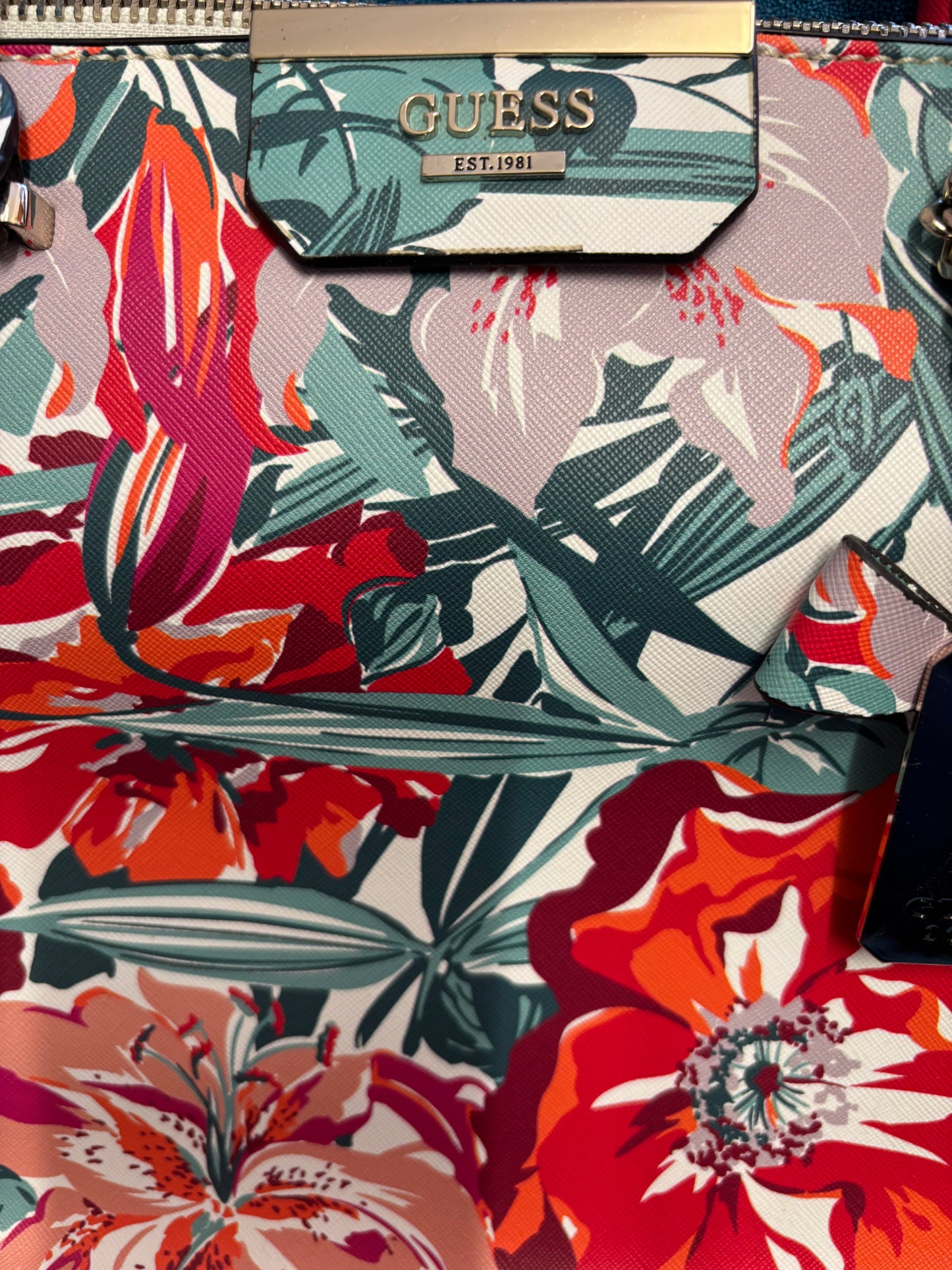 Guess Ryann Floral Satchel Bag - Vibrant Floral Pattern - Handbag - Bag - Preloved