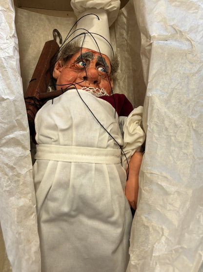 Vintage handmade marionette puppet depicting a character like a Chef pre owned