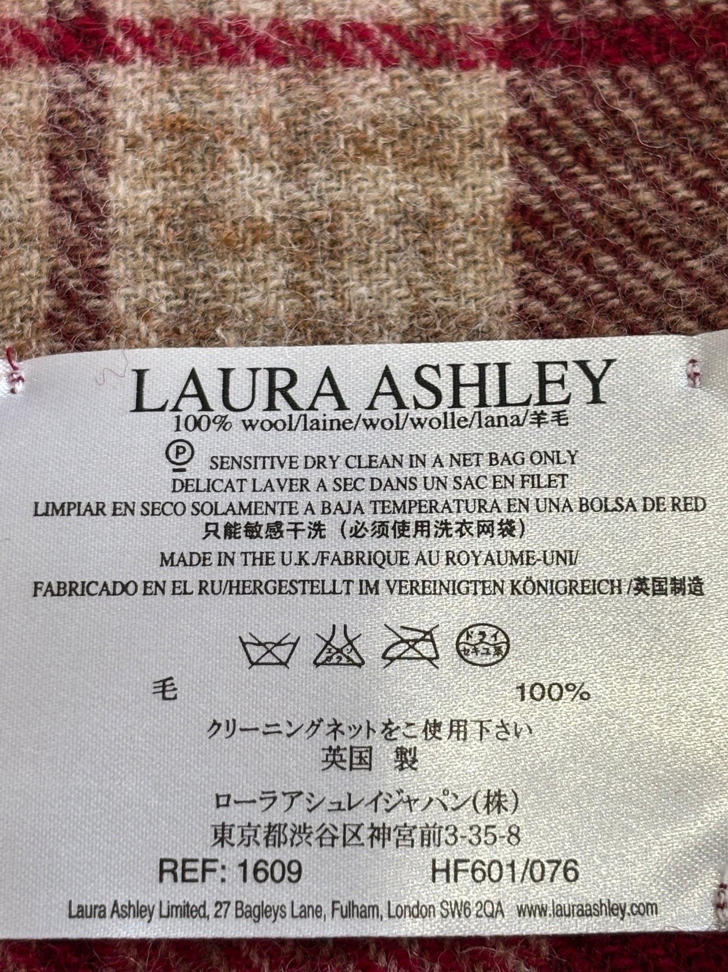Laura Ashley red & cream check 100% wool throw preloved