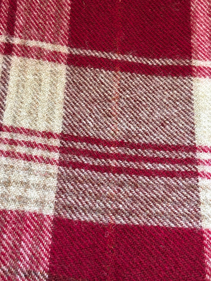 Laura Ashley red & cream check 100% wool throw preloved