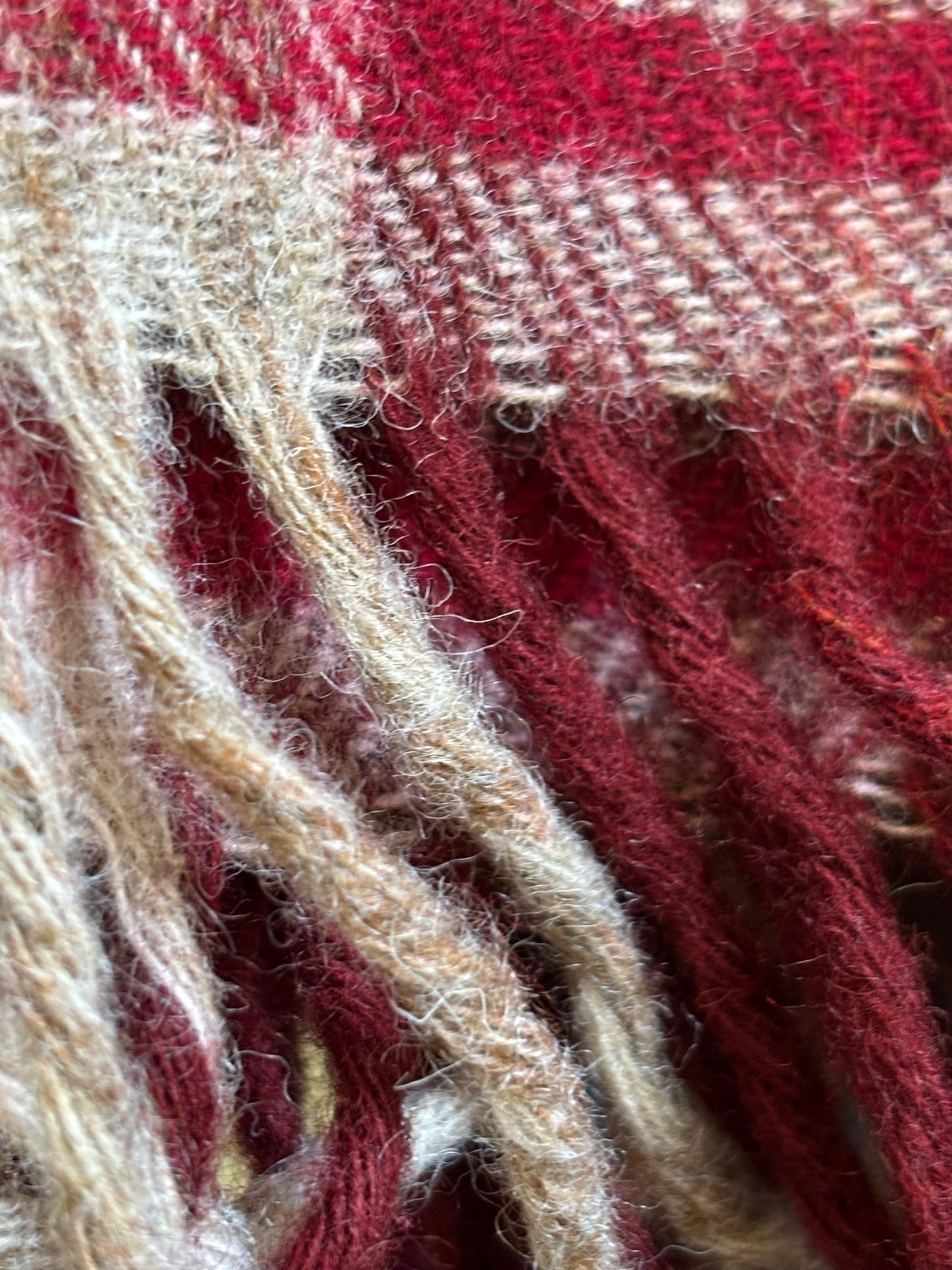 Laura Ashley red & cream check 100% wool throw preloved