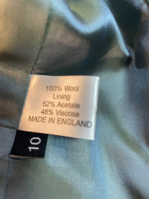 Katherine Hooker Green Pure Wool Jacket Size UK 10 EU 38 With Velvet Buttons & Collar Tweed