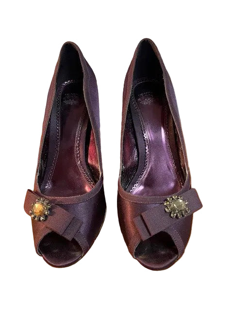 Laura Ashley Heels Size UK 6 EU 39 Boxed Plum Colour Occasional Shoes With Diamanté Brooch & Bow Feature