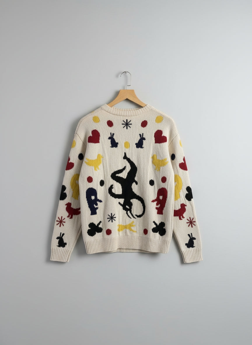 BNWT MEADOWS Jacquard-Knit Wool Sweater UK 6 EU 34 Cream Abstract Print New