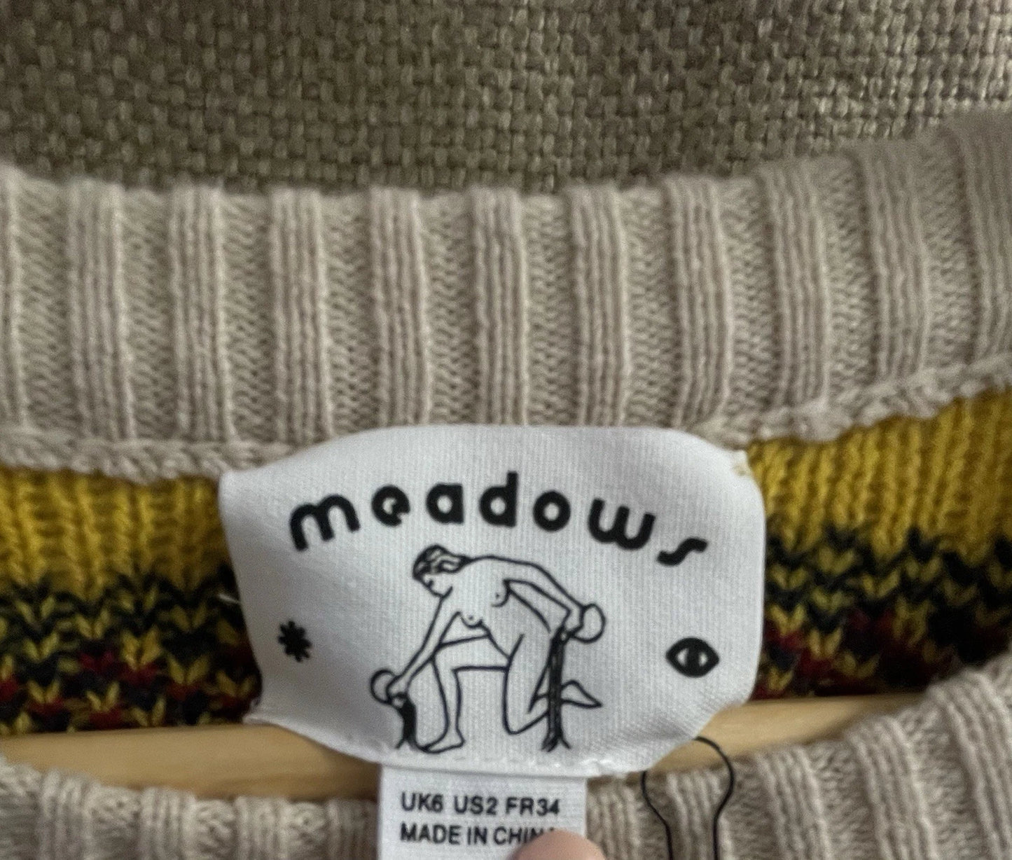 BNWT MEADOWS Jacquard-Knit Wool Sweater UK 6 EU 34 Cream Abstract Print New