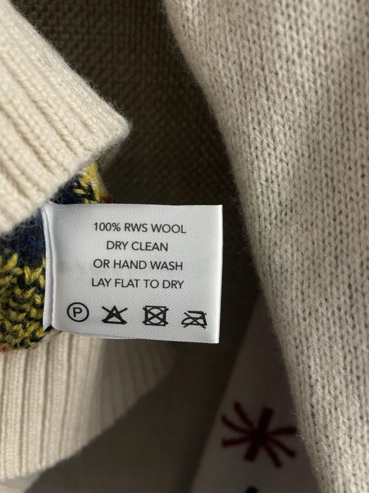 BNWT MEADOWS Jacquard-Knit Wool Sweater UK 6 EU 34 Cream Abstract Print New