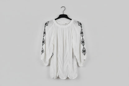 Melissa Odabash White Rayon Smock Tunic Top Black Stitched Sequinned - One Size - GOOD USED CONDITION