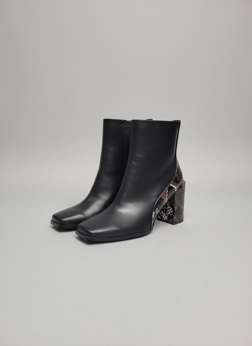 Ladies Moda In Pelle Black Leather Heels Boots UK 7 EU 40 Snakeskin Heel