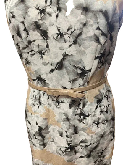 Max Mara Beige & Grey Dress UK 12 EU 40 - Floral Pattern - Belted - Midi Fitted Wiggle
