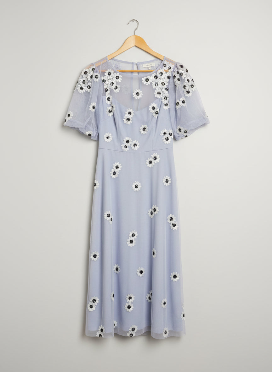 BNWT Monsoon Purple Floral Sequin Mesh Maxi Midi Dress UK 10 EU 38 RRP £130