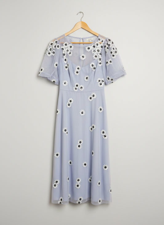 BNWT Monsoon Purple Floral Sequin Mesh Maxi Midi Dress UK 10 EU 38 RRP £130