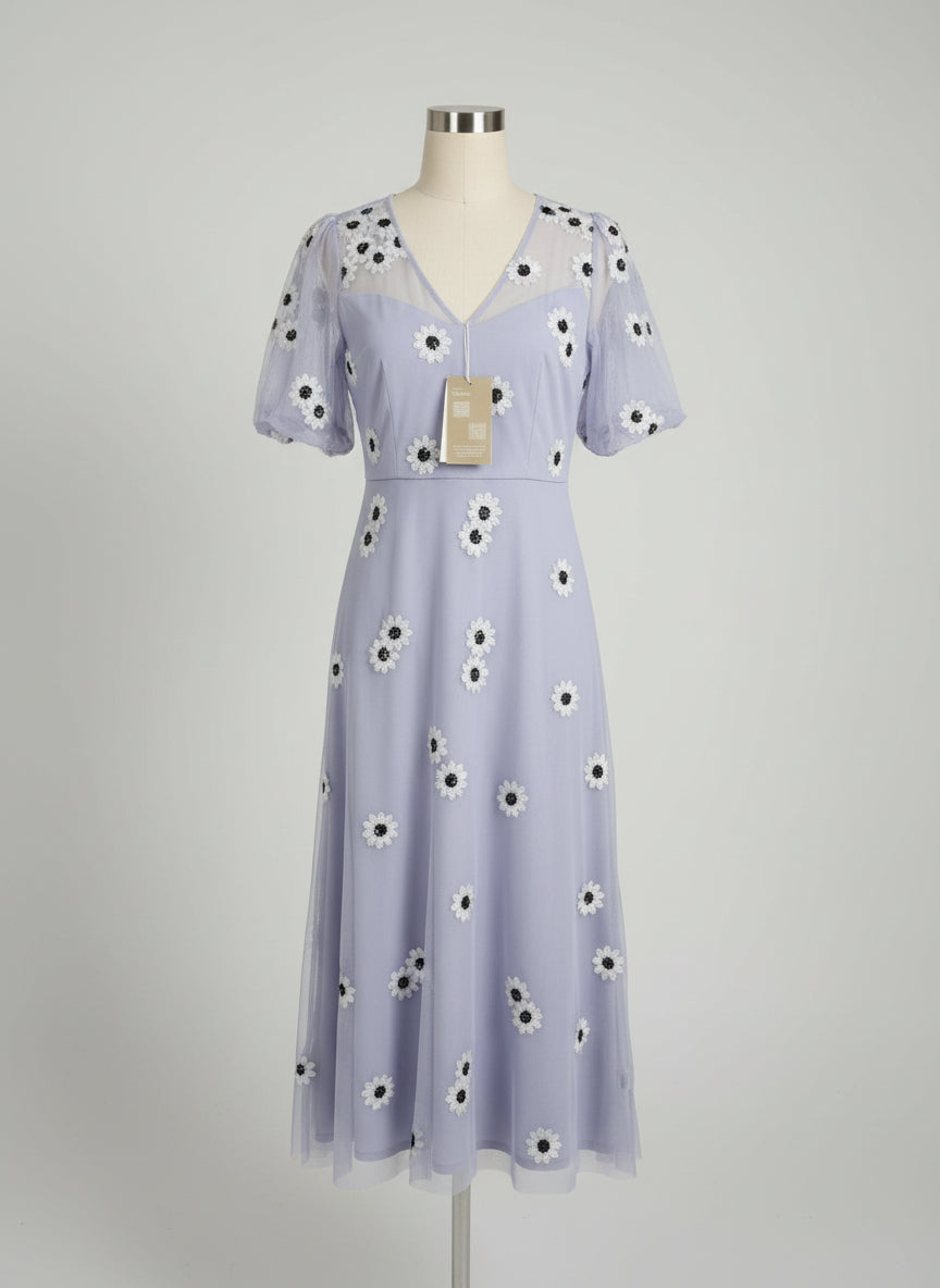 BNWT Monsoon Purple Floral Sequin Mesh Maxi Midi Dress UK 10 EU 38 RRP £130