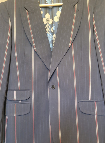 Kenzo Homme Blue Striped Blazer Jacket - Size Large - Double Breasted - Navy Blue