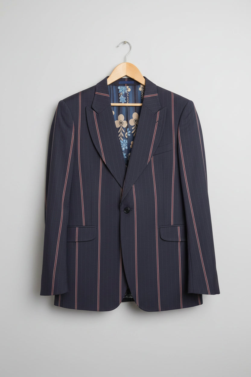 Kenzo Homme Blue Striped Blazer Jacket - Size Large - Double Breasted - Navy Blue