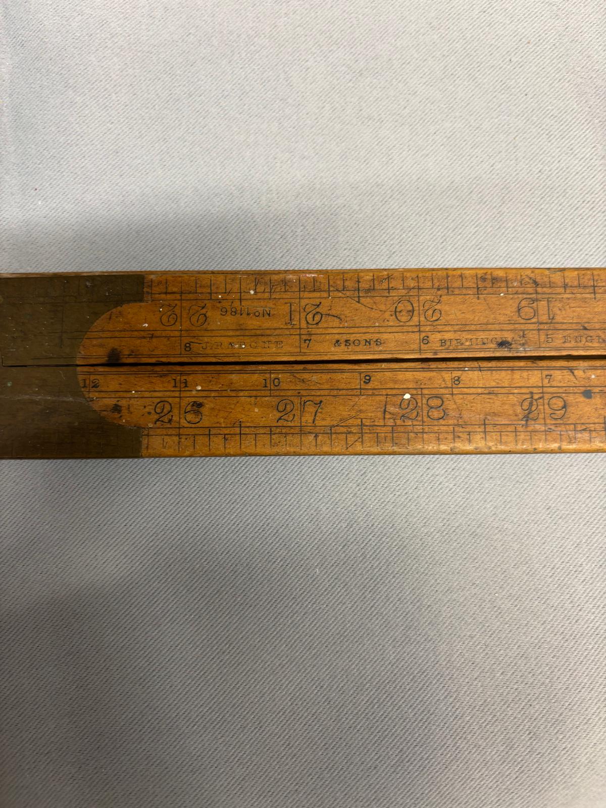 J.Rabone Antique Wooden Boxwood Brass Folding Ruler
