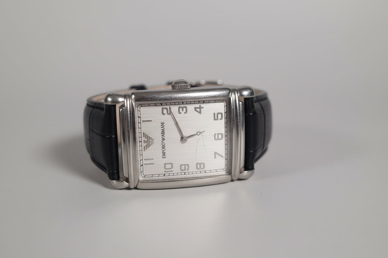 Armani Black Leather Wristwatch - Vintage - Square Face - UNTESTED