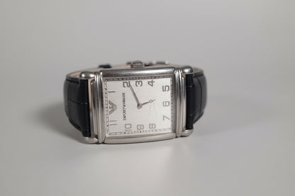 Armani Black Leather Wristwatch - Vintage - Square Face - UNTESTED
