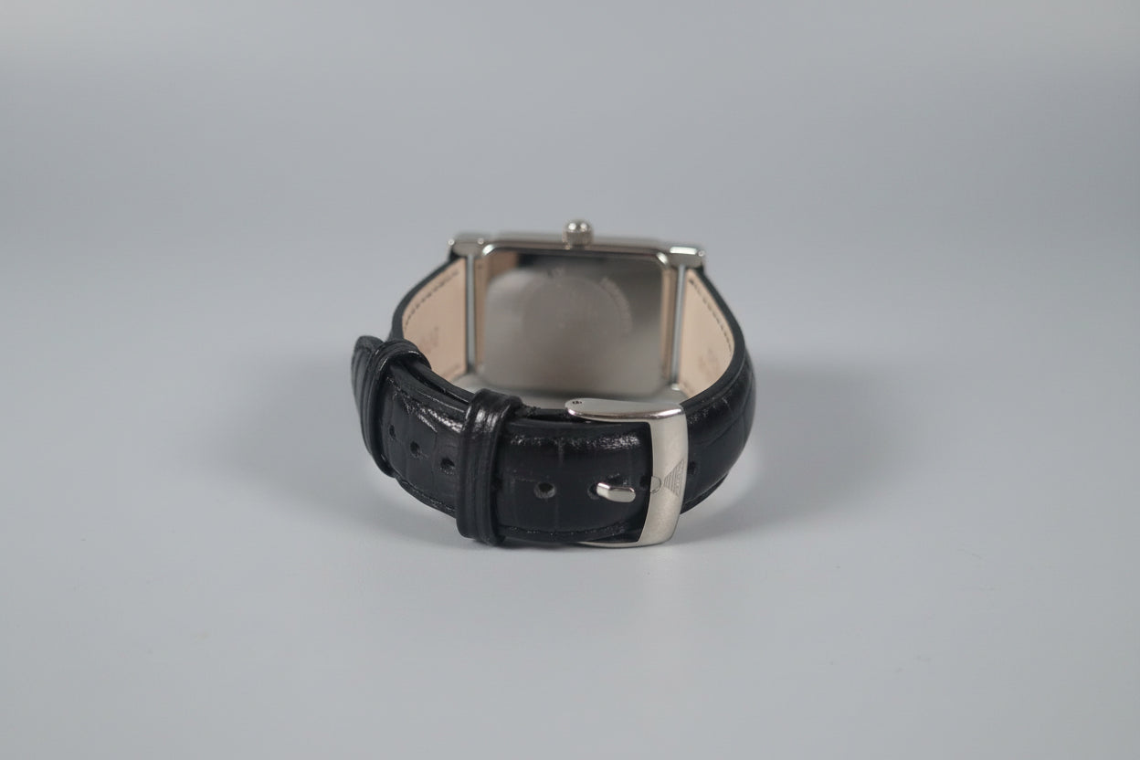 Armani Black Leather Wristwatch - Vintage - Square Face - UNTESTED