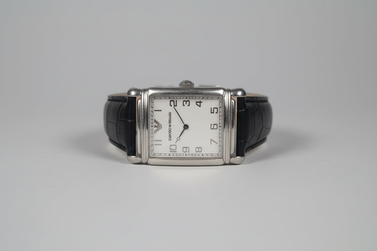 Armani Black Leather Wristwatch - Vintage - Square Face - UNTESTED