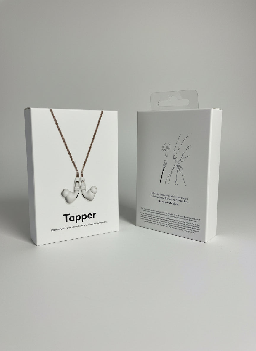 NEW Tapper Brand Air-Pods/Pro Headphones 18K Rose Gold Plated Strap/Wire In Box