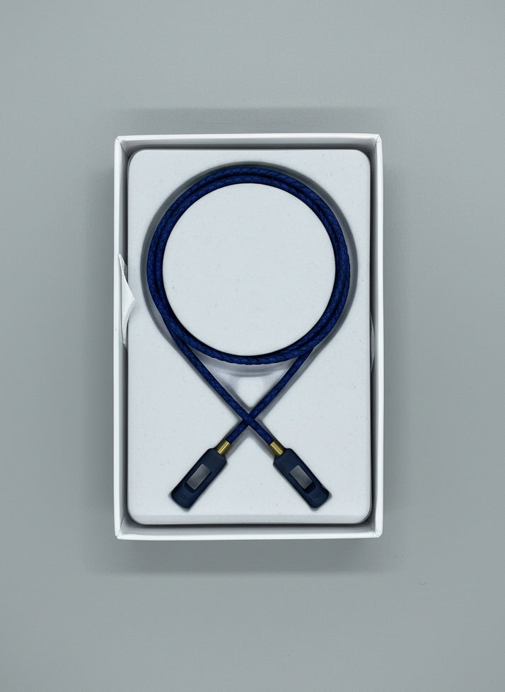 NEW Tapper Brand Air-Pods/Pro Headphones Blue Leather Woven Strap/Wire In Box