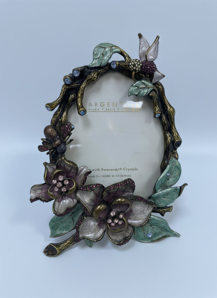 Argento SC Swarovksi Crystal Hummingbird Bee Flower Oval Picture Frame