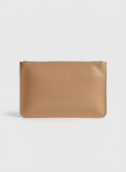 ALAÏA Paris Blush Peach Vegan Leather Zip Top Pouch Purse