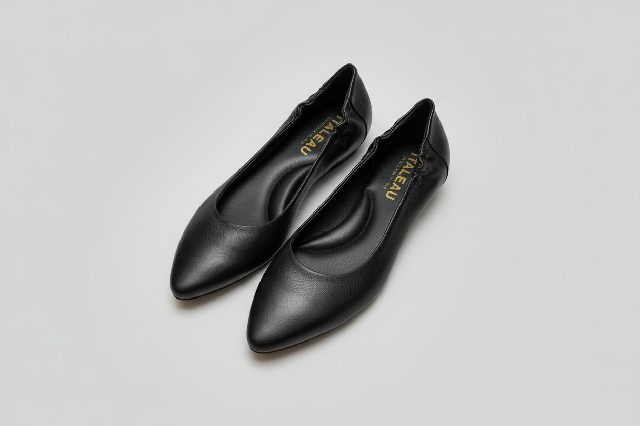 ITALEAU - Women's Black Flats EU Size 38.5 Handmade in Italy