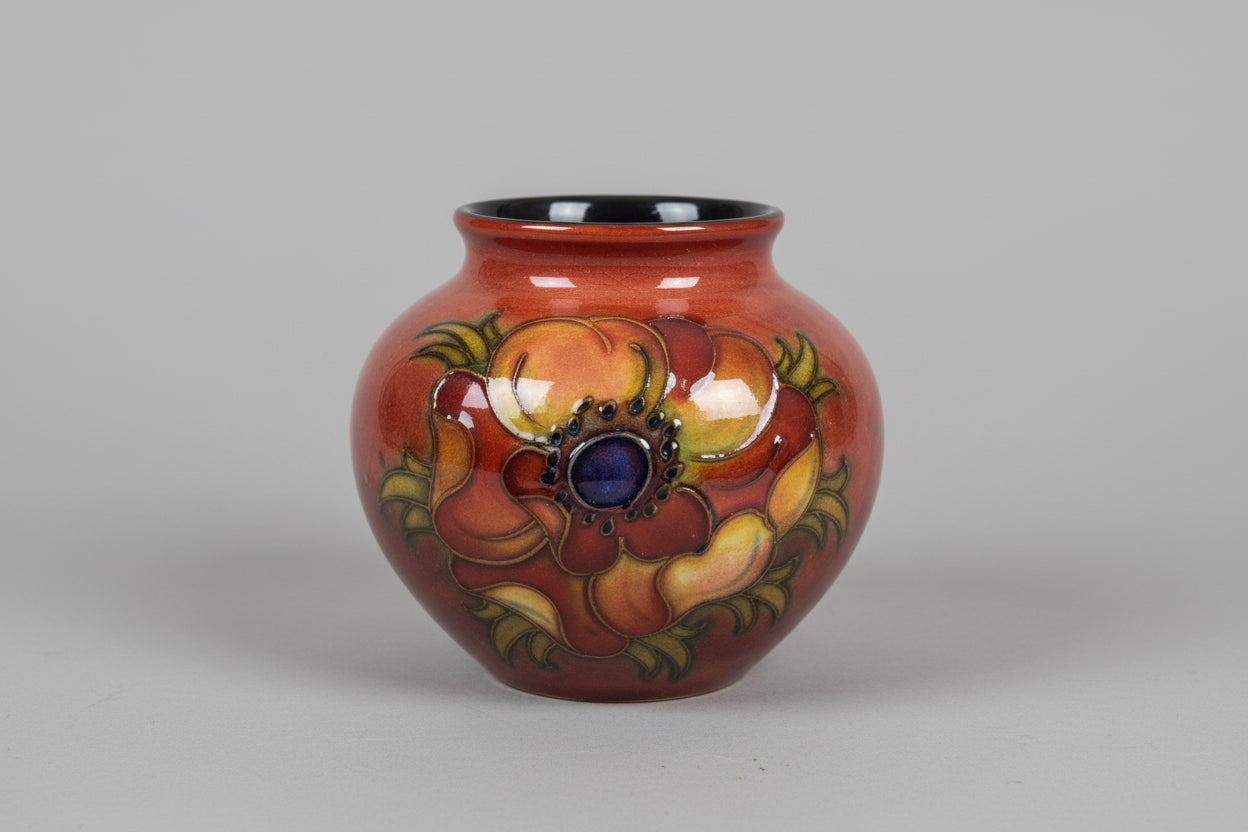 VTG WILLIAM MOORCROFT Pottery Flambe Anemone 3"